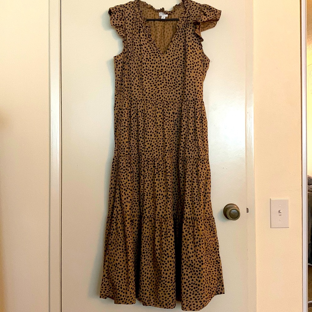 J. Crew Leopard Animal Print Ruffle Sleeve Tiered Dress- Medium